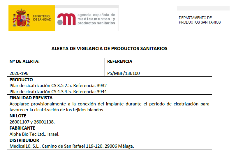 ⚠️ALERTA AEMPS PRODUCTOS SANITARIOS ALPHA-BIO TEC